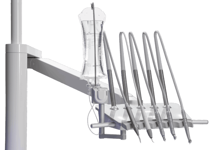 Steril water system on delivery tray